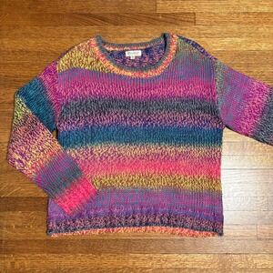 Ultra Flirt Multicolor Chunky Knit Sweater M Rainbow Y2K Cozy Oversized